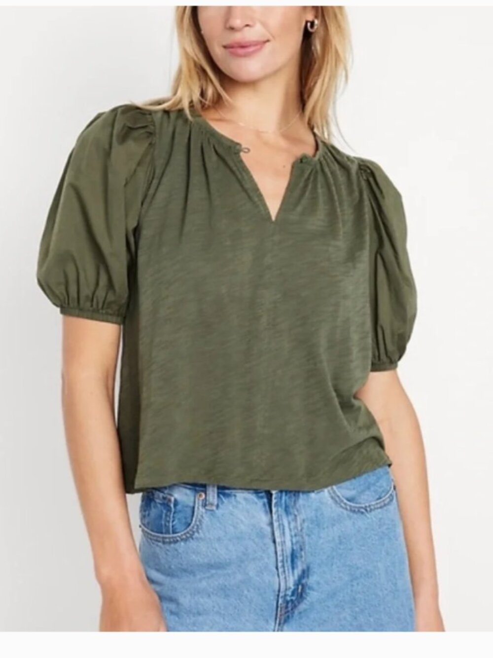 Old Navy Green Puff Sleeve Shirt XS